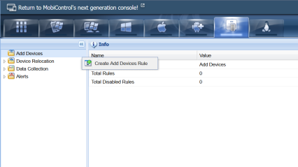 Location of right-click menu to create a new Printers add devices rule.